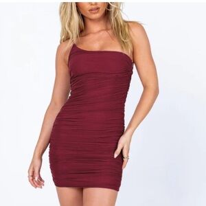 Princess Polly Jocasta One Shoulder Mini Dress in Burgundy